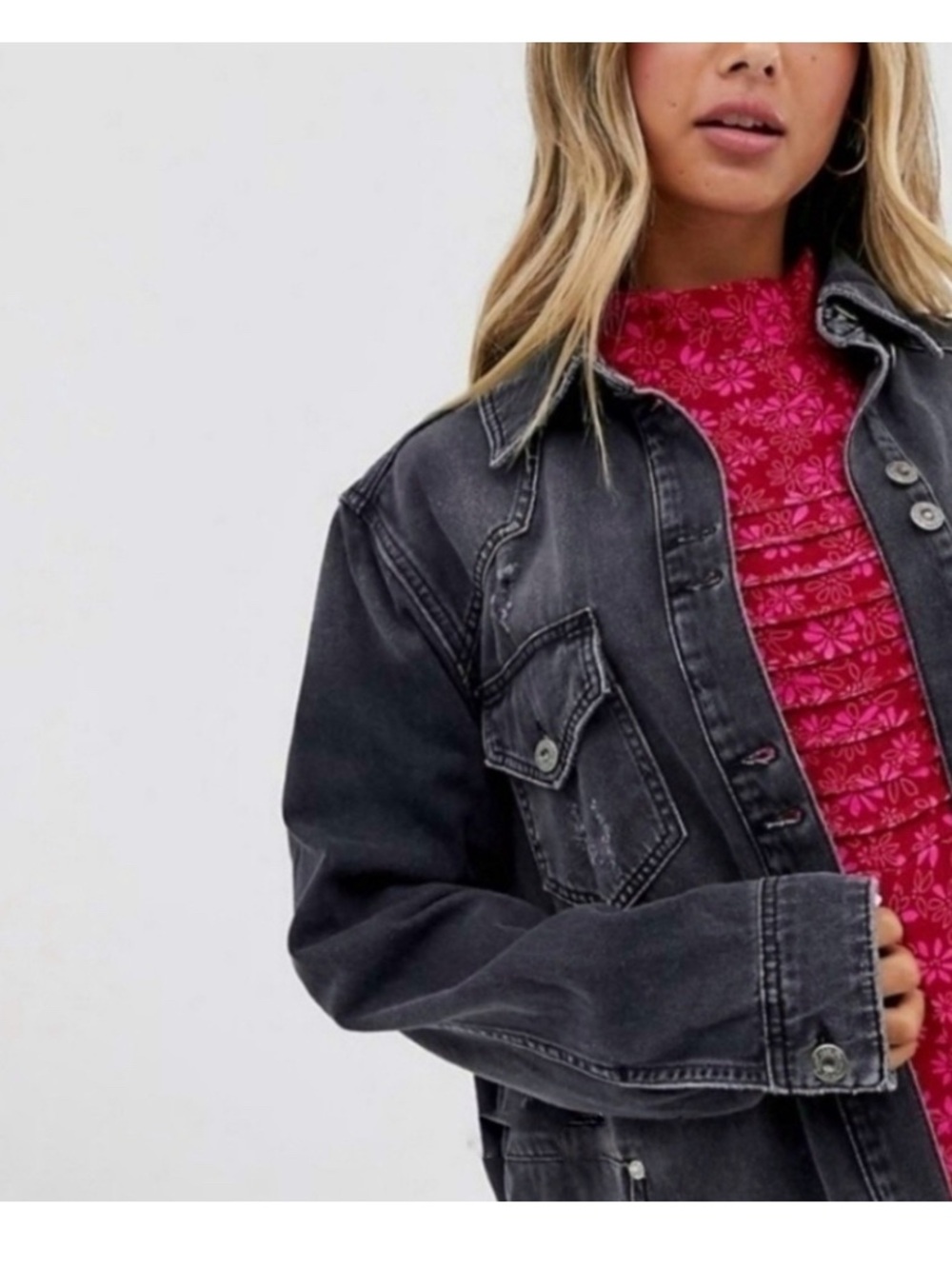 Free People Moonchild denim distressed shirt jacket moon Dust Small